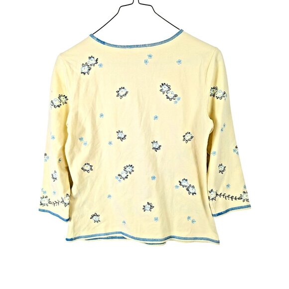 Petite Sophisticate Women size M Embellished Yellow Top Stretch Classic Whimsy - Picture 7 of 7